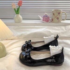 SHEIN Black Kids Shoes with White Lace Trim